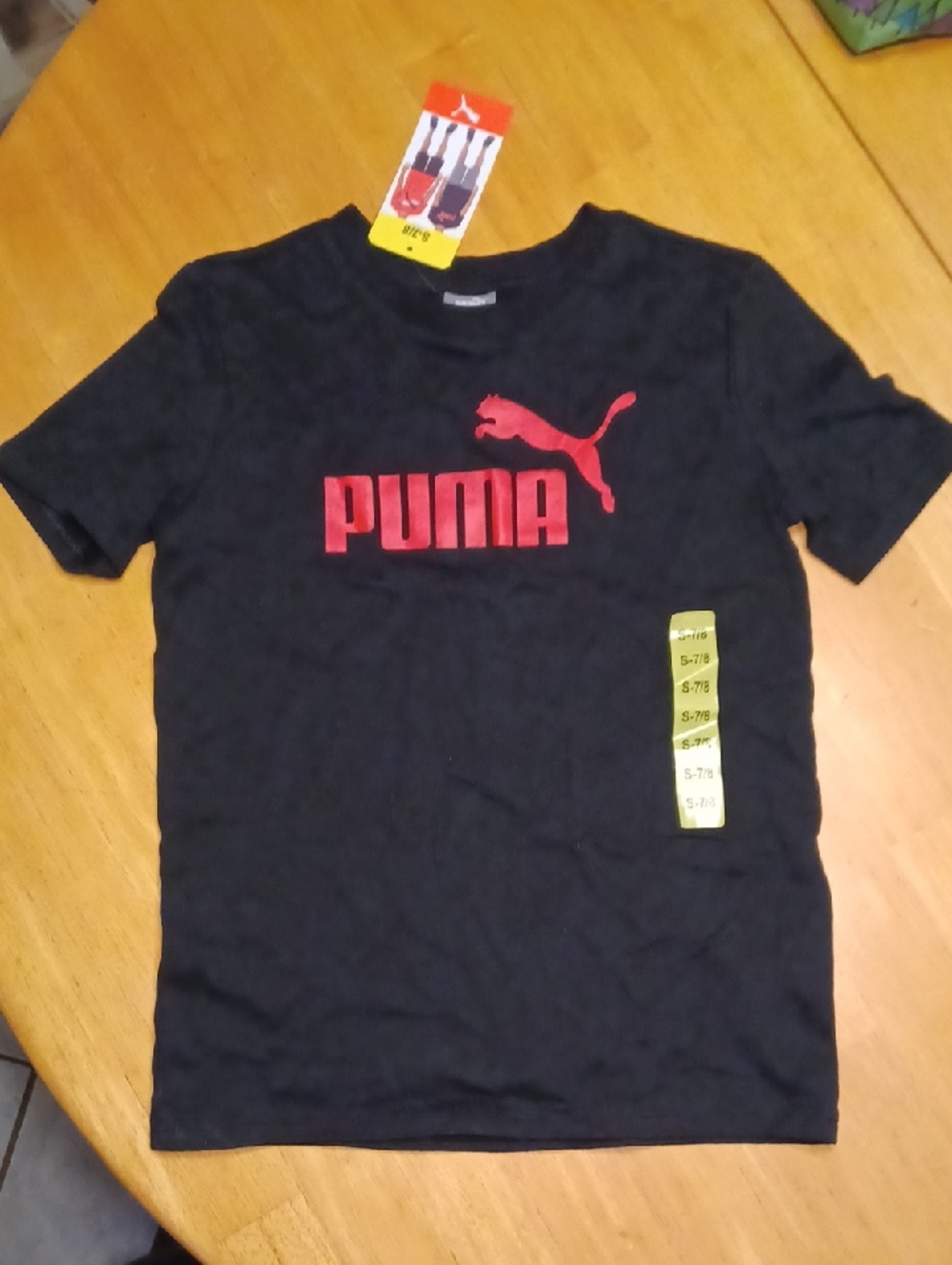 Puma Kid's Black Short Sleeve Tee with Red Logo Size 7-8 NWT